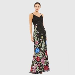 Mac Duggal 5475 NWT Floral Embellished Spaghetti Strap Gown